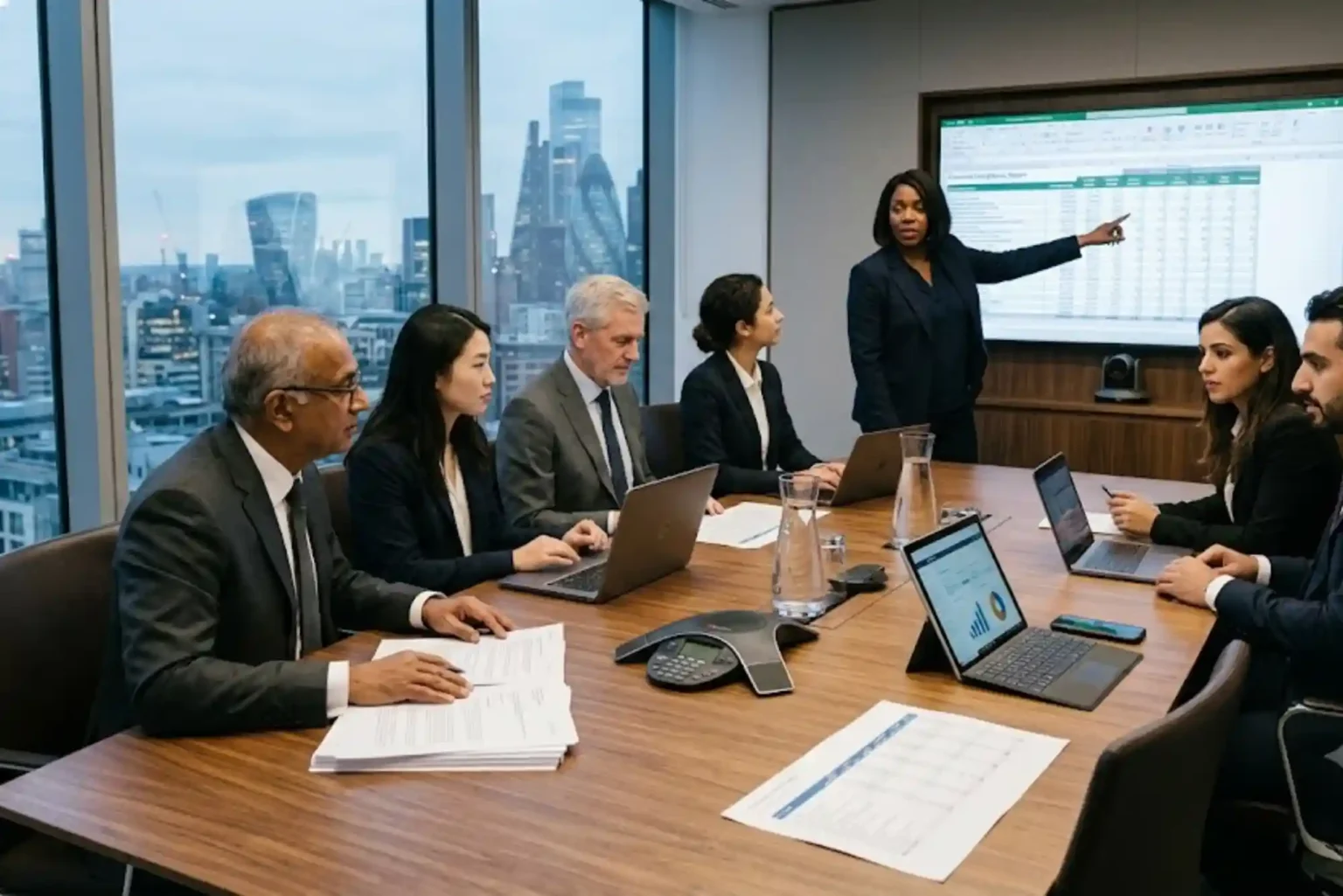 Commercial Law in the UK: A Practical Guide for Businesses and Financial Compliance British business professionals discussing commercial law and financial compliance in a modern office