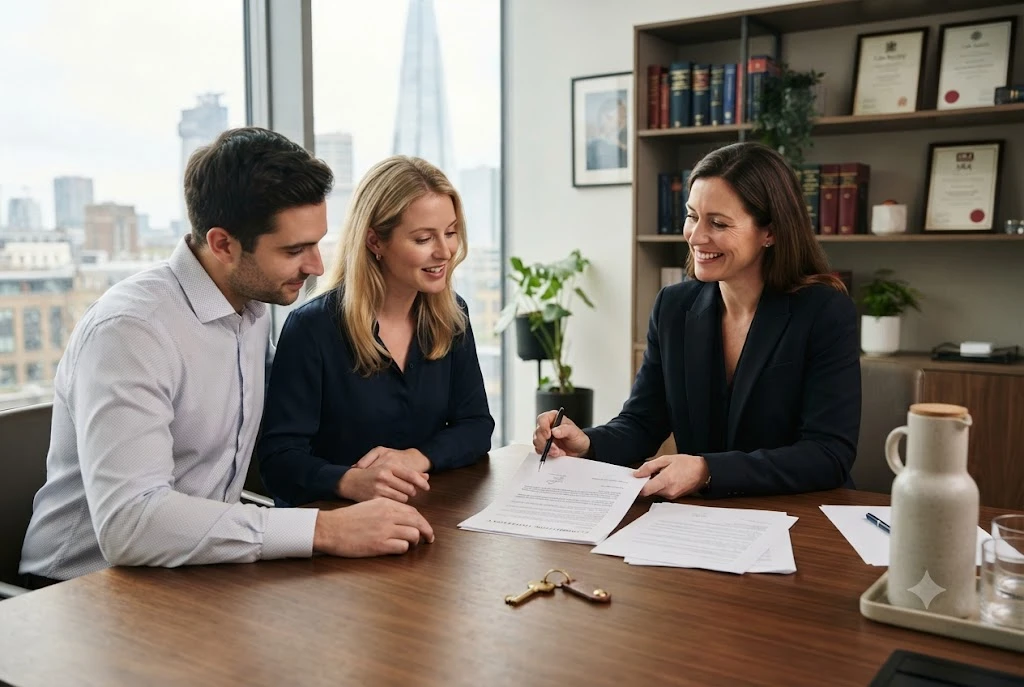 Cohabitation Agreement UK: Everything You Need to Know Solicitor explaining a cohabitation agreement to an unmarried couple in the UK.