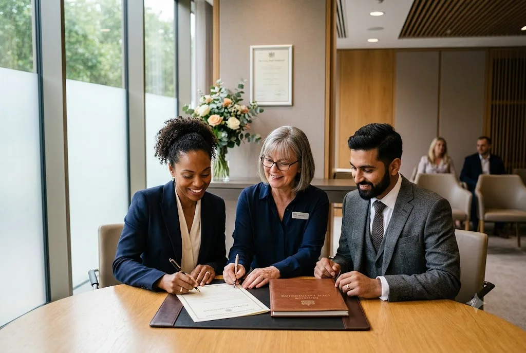 Civil Partnership in the UK: Meaning, Rights, and How It Differs from Marriage Couple registering a civil partnership at a UK register office