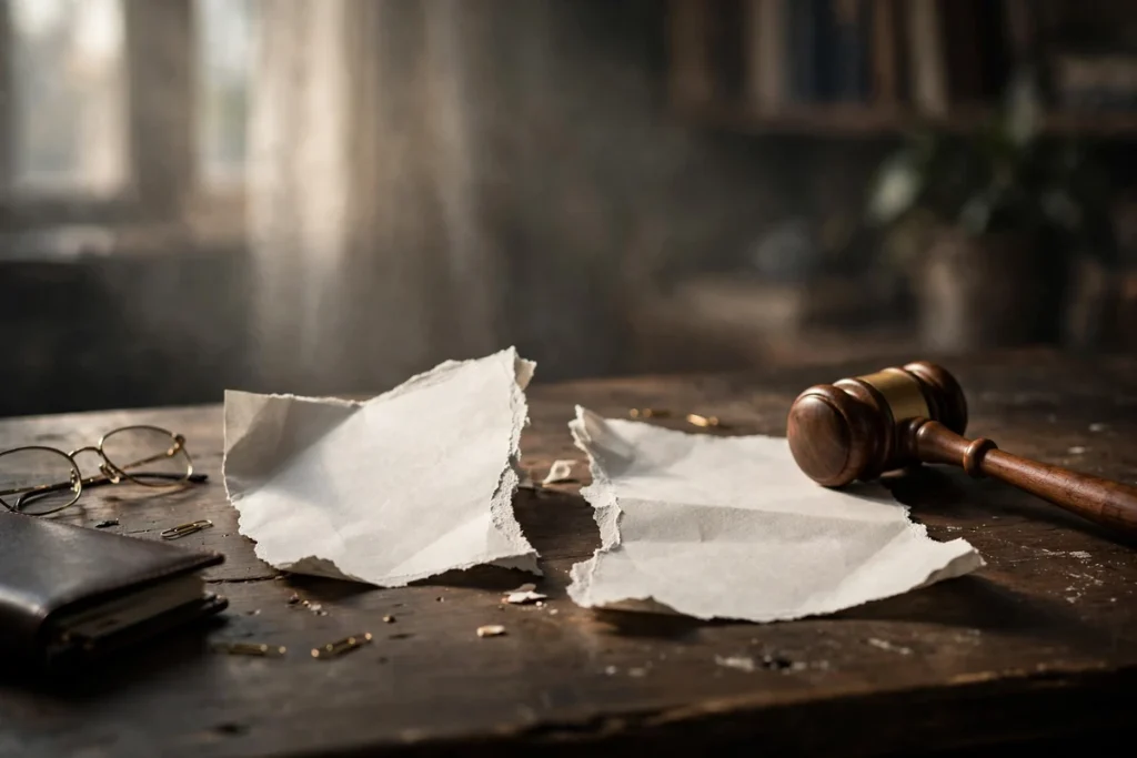 Breach of Employment Contract Breach of employment contract: torn UK employment contract with a judge's gavel