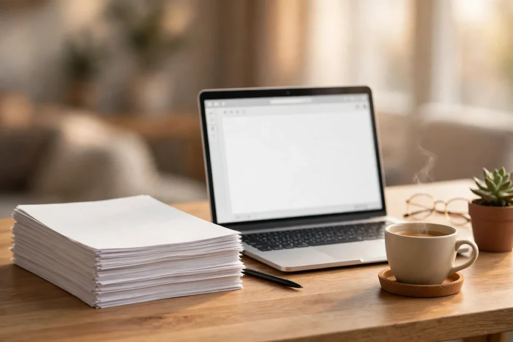 Employment contract template paperwork on a desk in a UK office