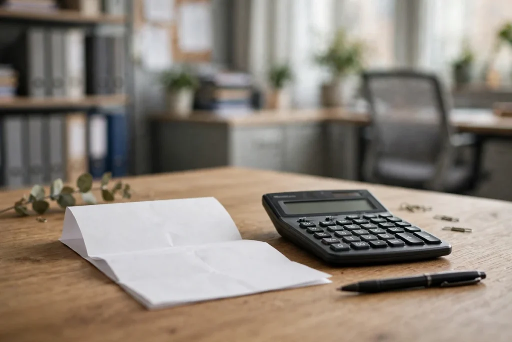 Wages in Lieu of Notice (PILON) Calculator and paperwork illustrating what is wages in lieu of notice (PILON) in the UK