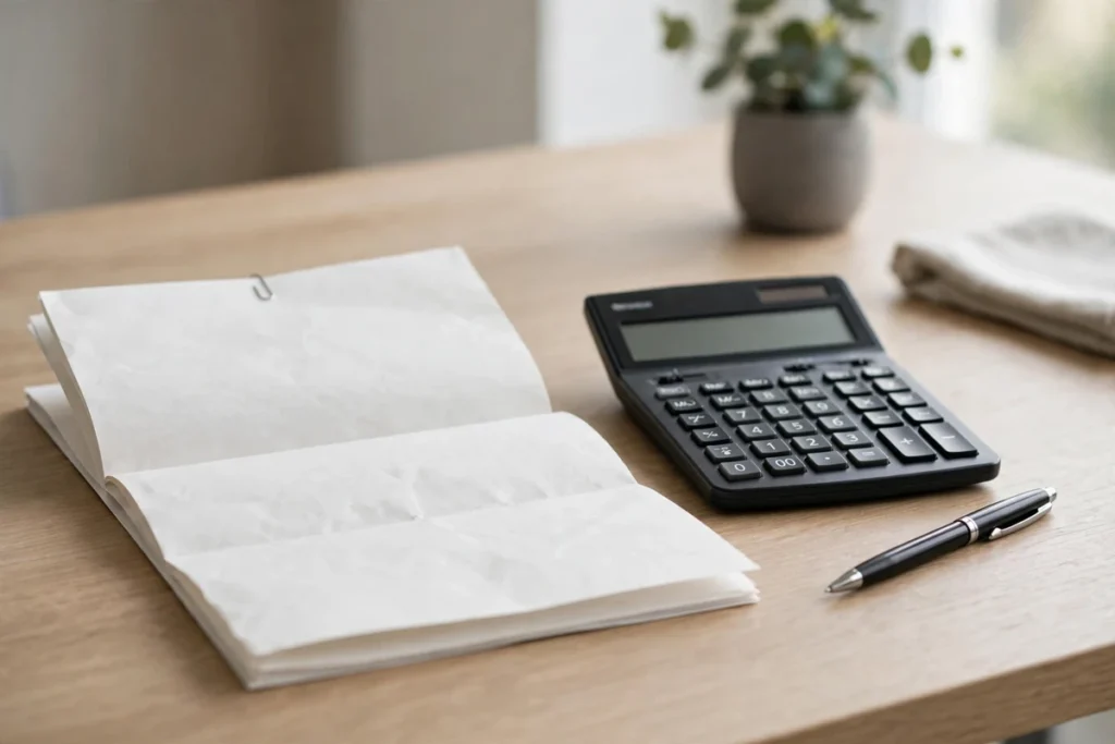 Settlement agreement calculator UK — employment settlement document and calculator on an office desk